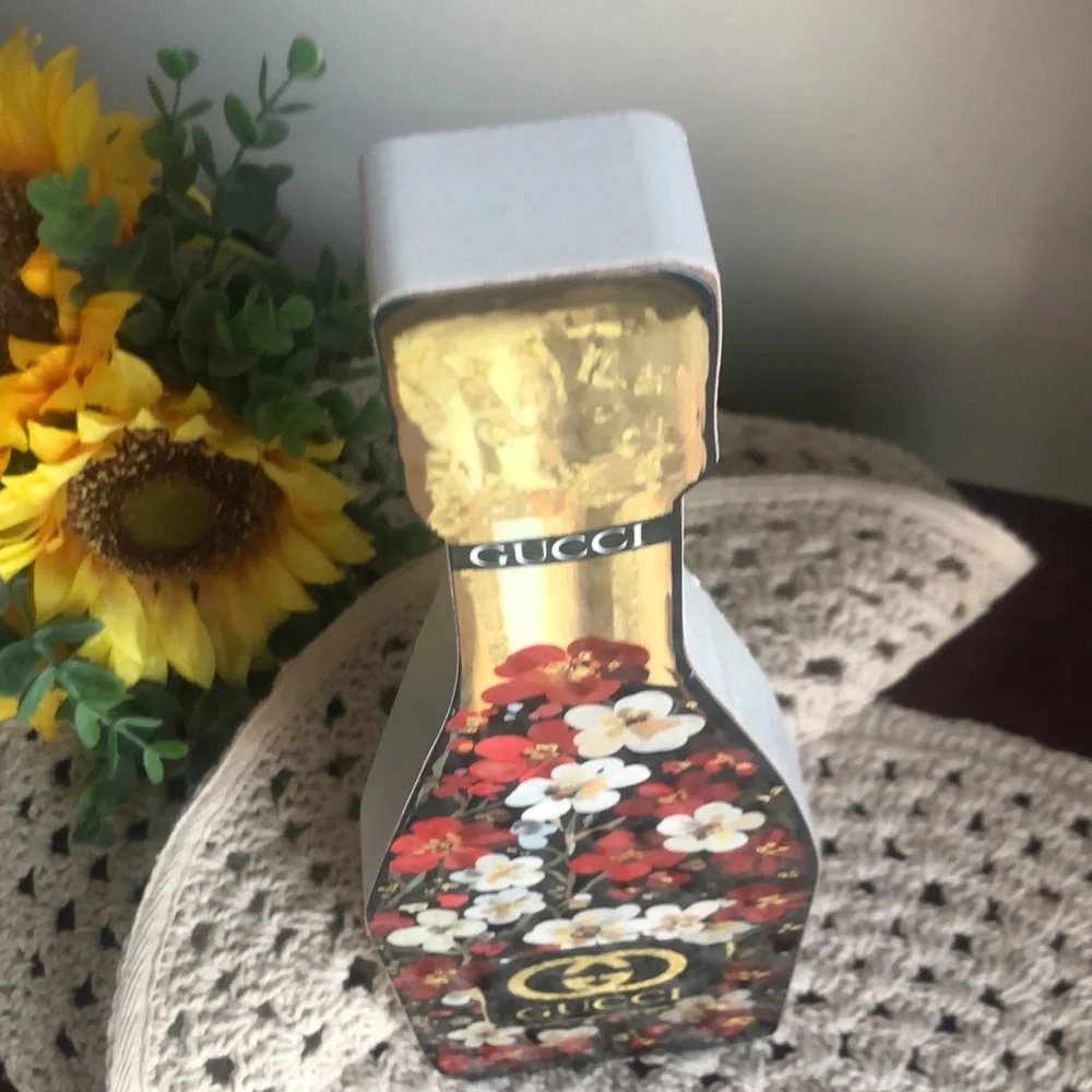 Gucci Red and Gold Floral Champagne Bottle Wooden Home Decor